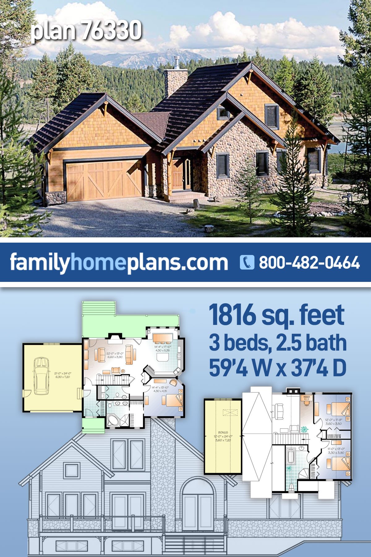 Plan Craftsman Style With 3 Bed 3 Bath 2 Car Garage