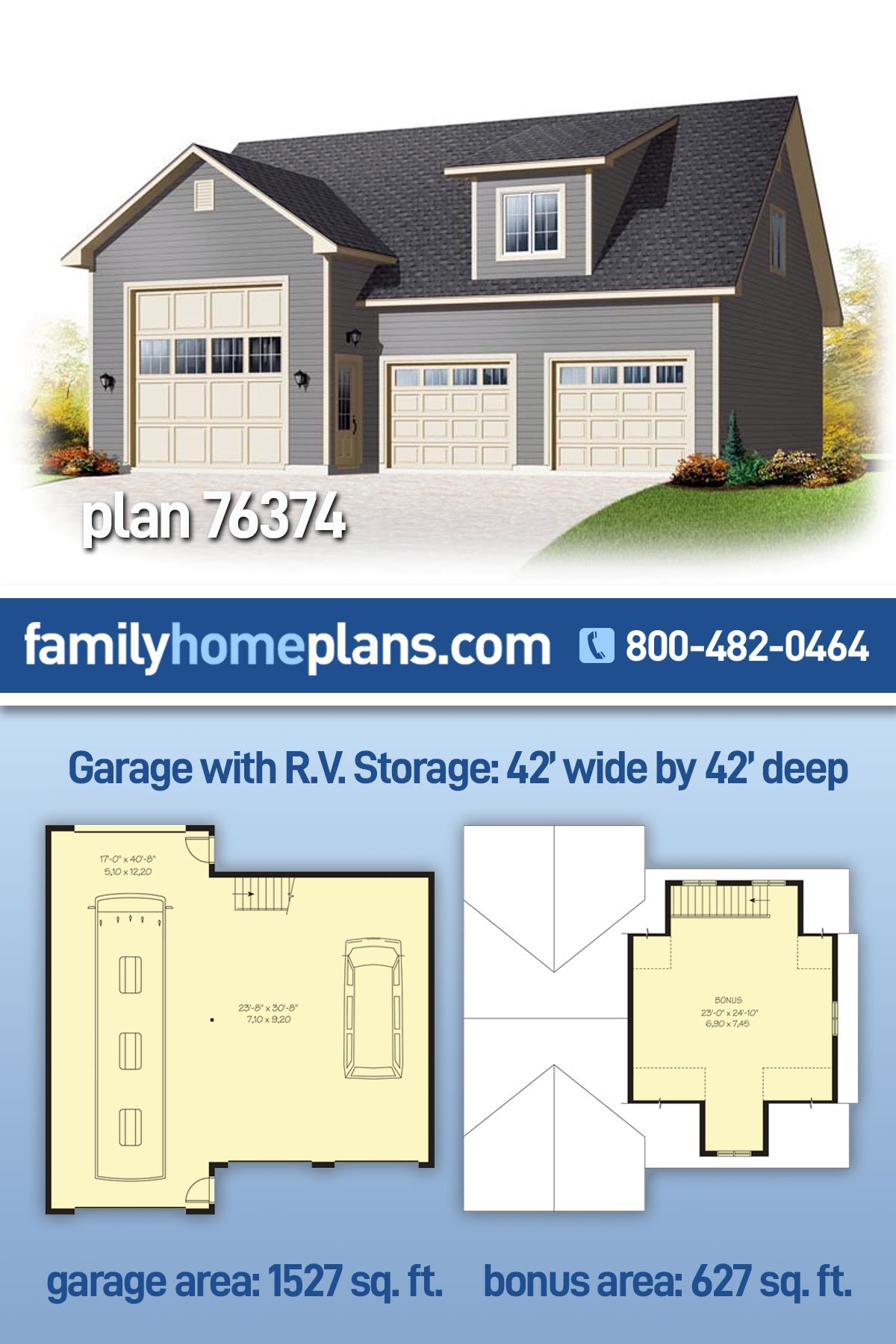 Garage Plan 76374 - 3 Car Garage Apartment