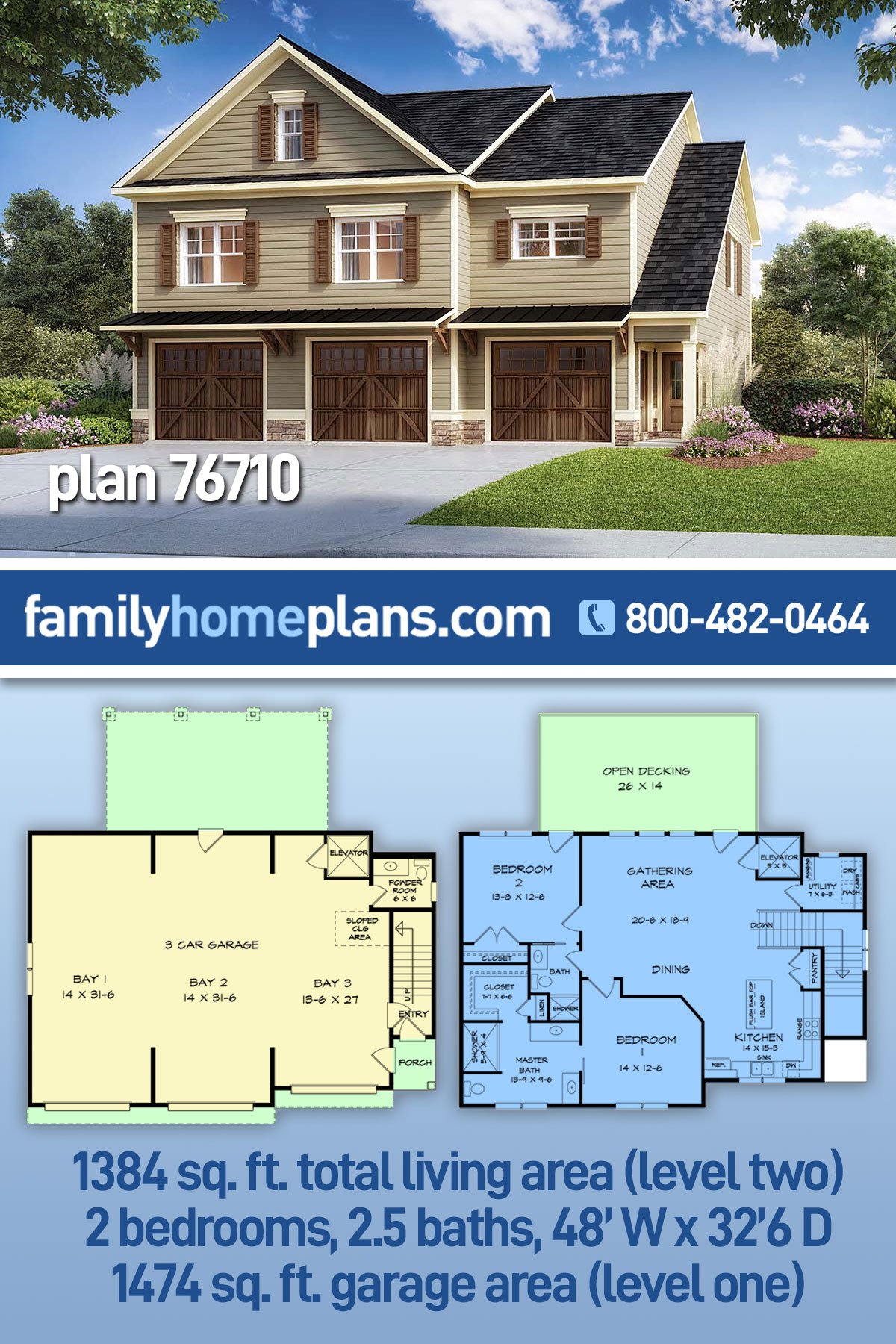 Garage-Living Plan 76710