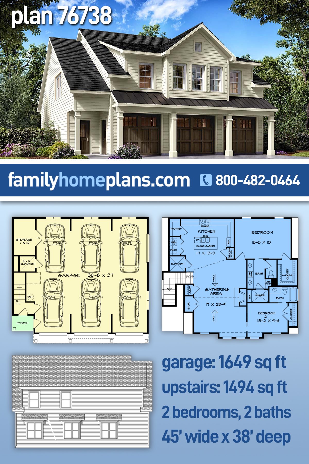Garage-Living Plan 76738