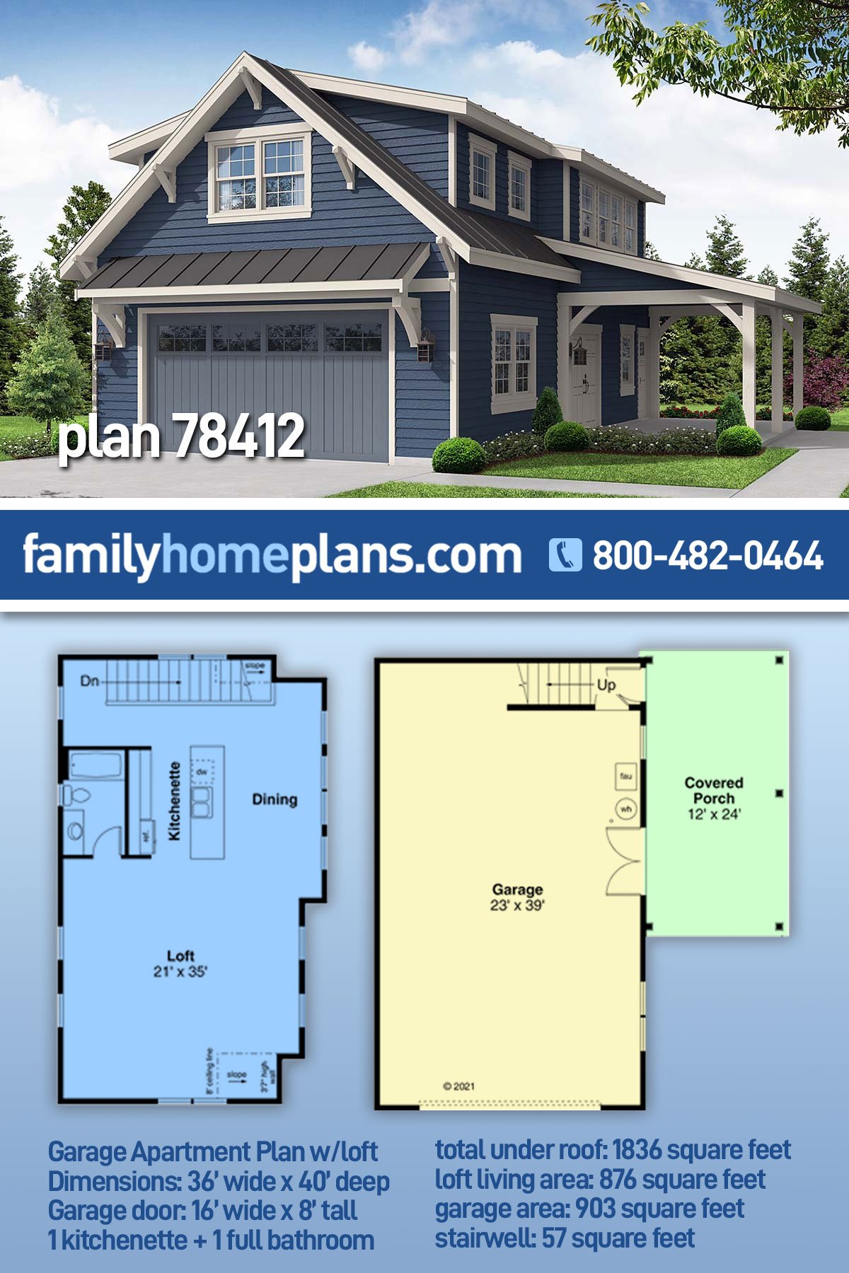 Garage-Living Plan 78412