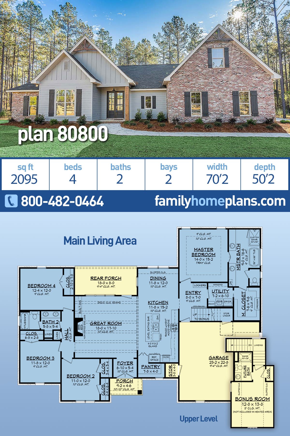 Country, Farmhouse, Traditional House Plan 80800 with 4 Bed, 2 Bath, 2 Car Garage