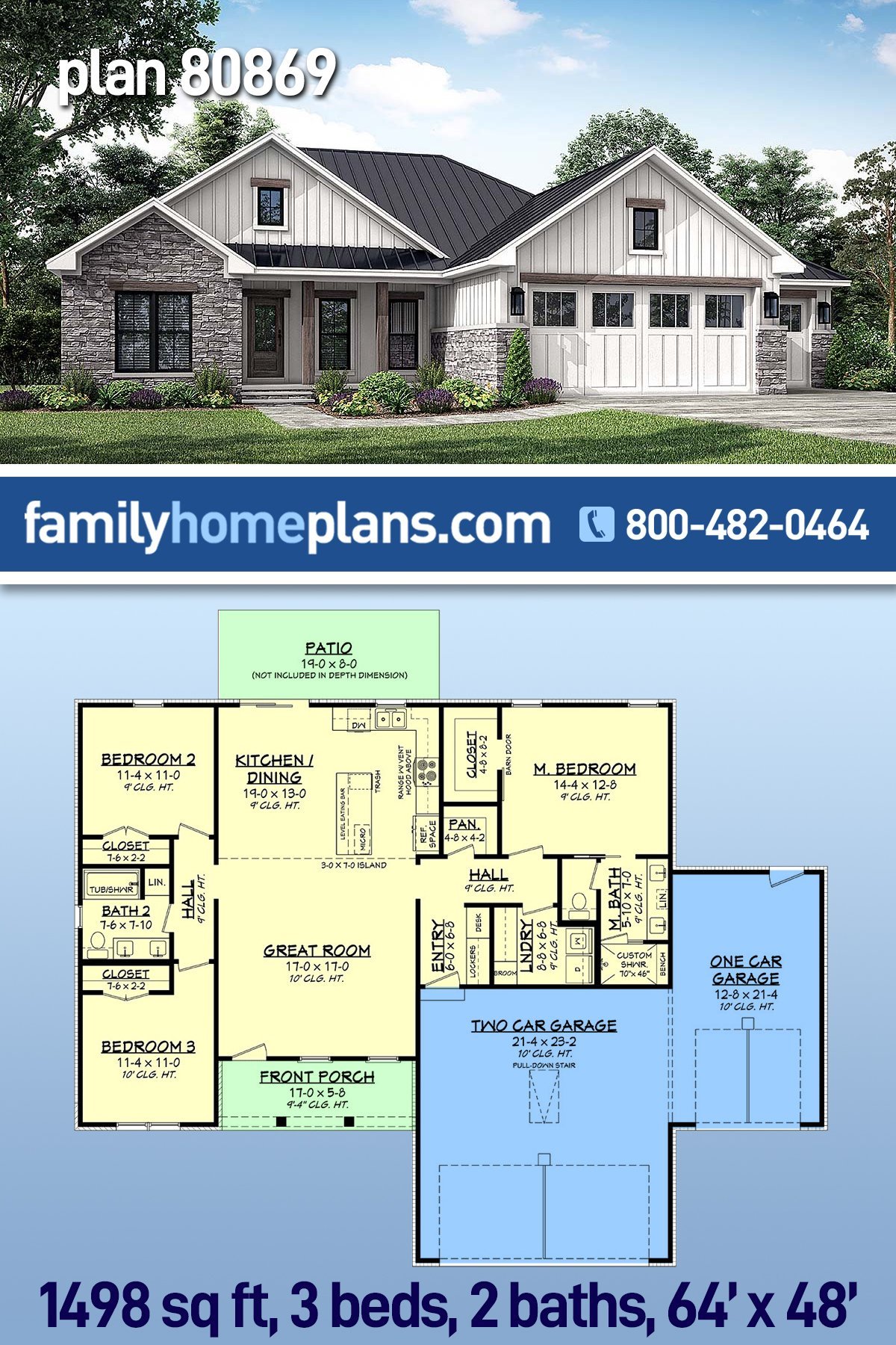 Plan 80869 | Budget-friendly Country House Plan with 1498 Sq Ft,