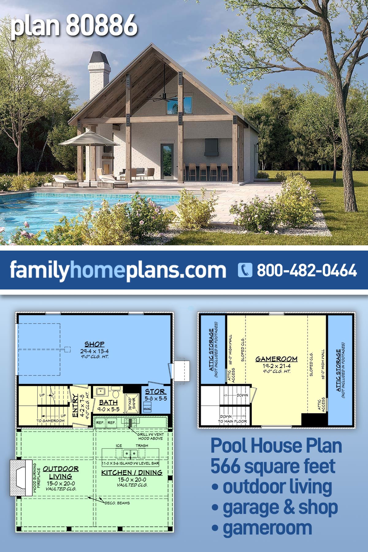 Garage-Living Plan 80886