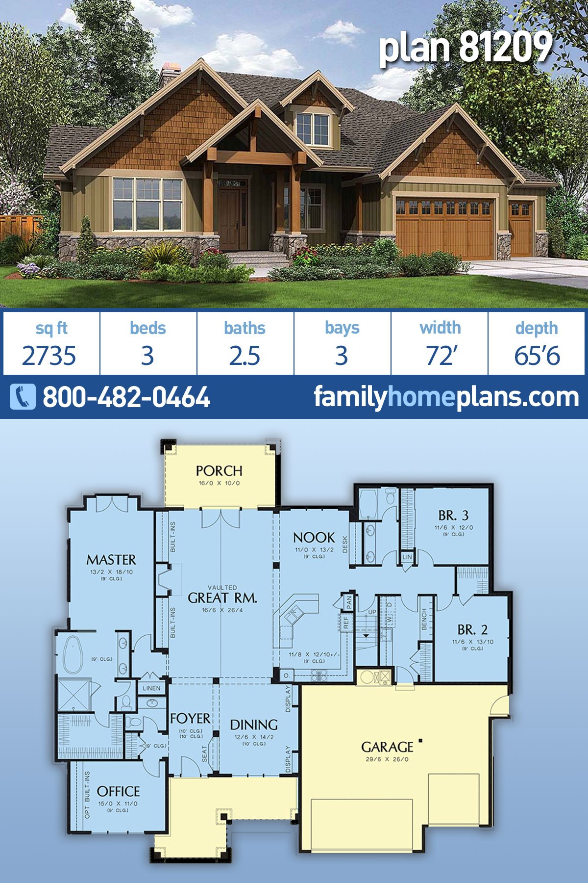 Plan 81209 | Three Bedroom Rustic Craftsman Home Plan 81209 at Fa