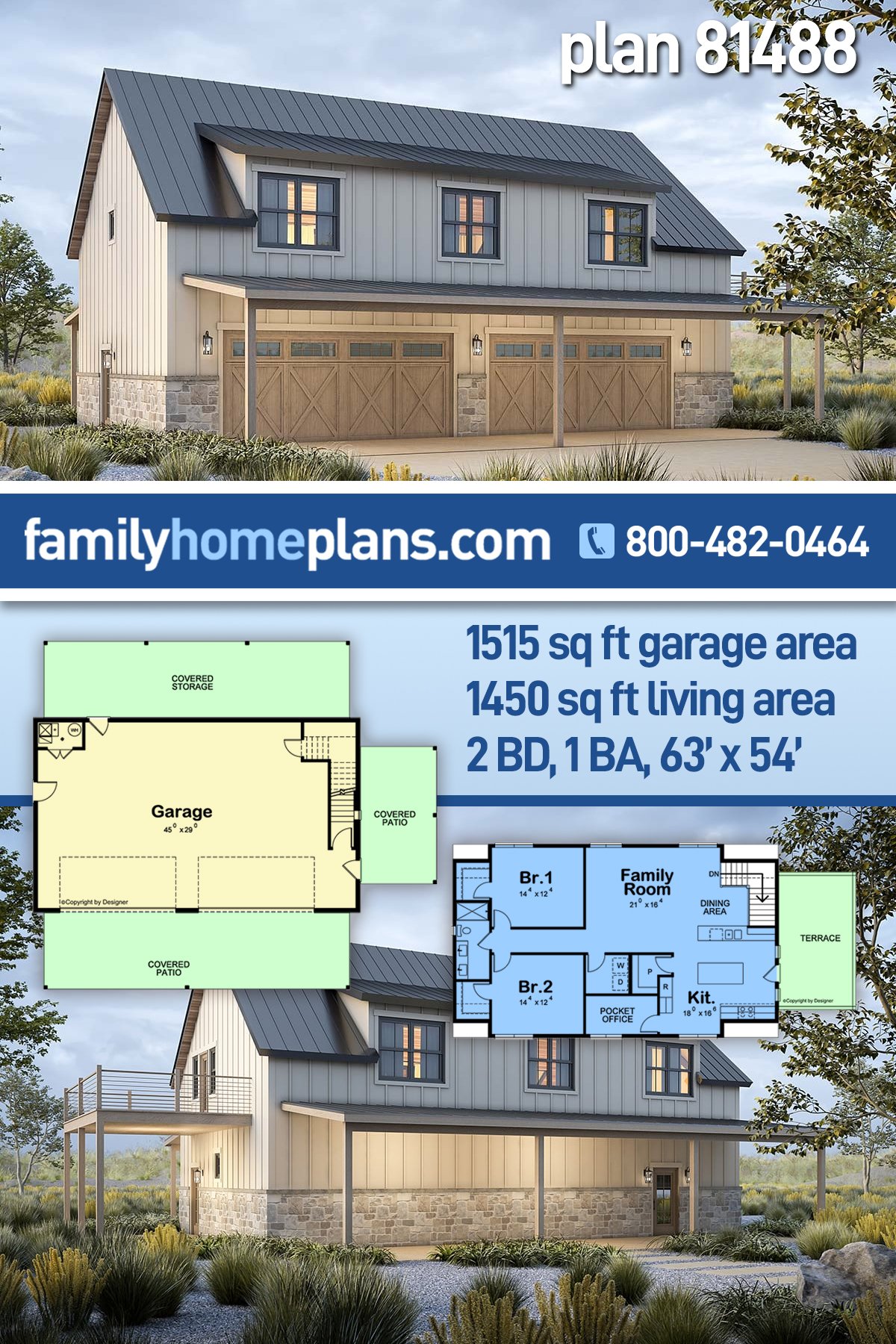 Garage-Living Plan 81488