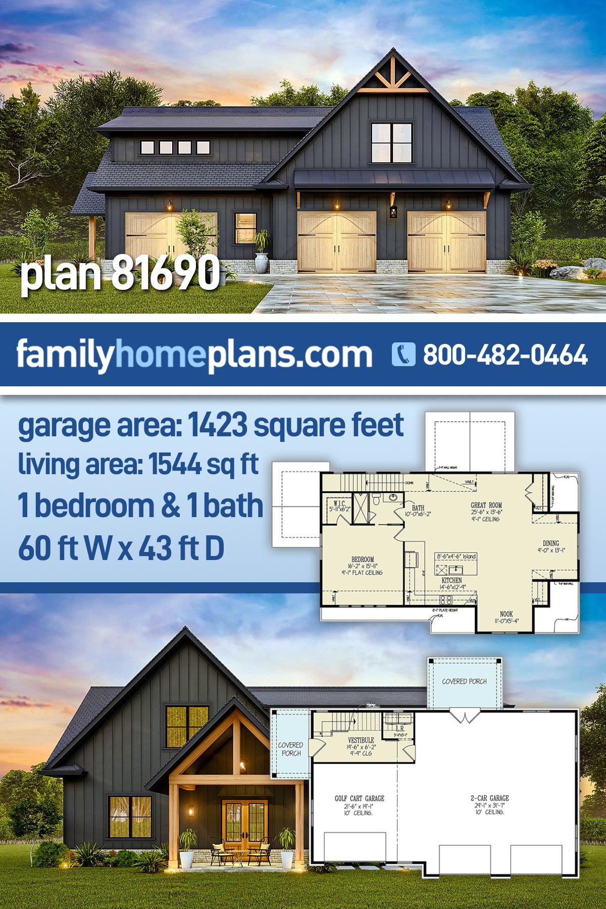 Garage-Living Plan 81690