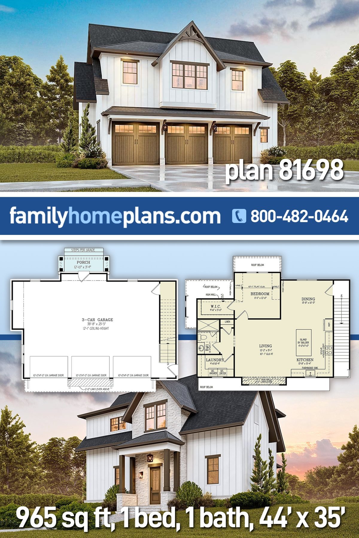 Garage-Living Plan 81698
