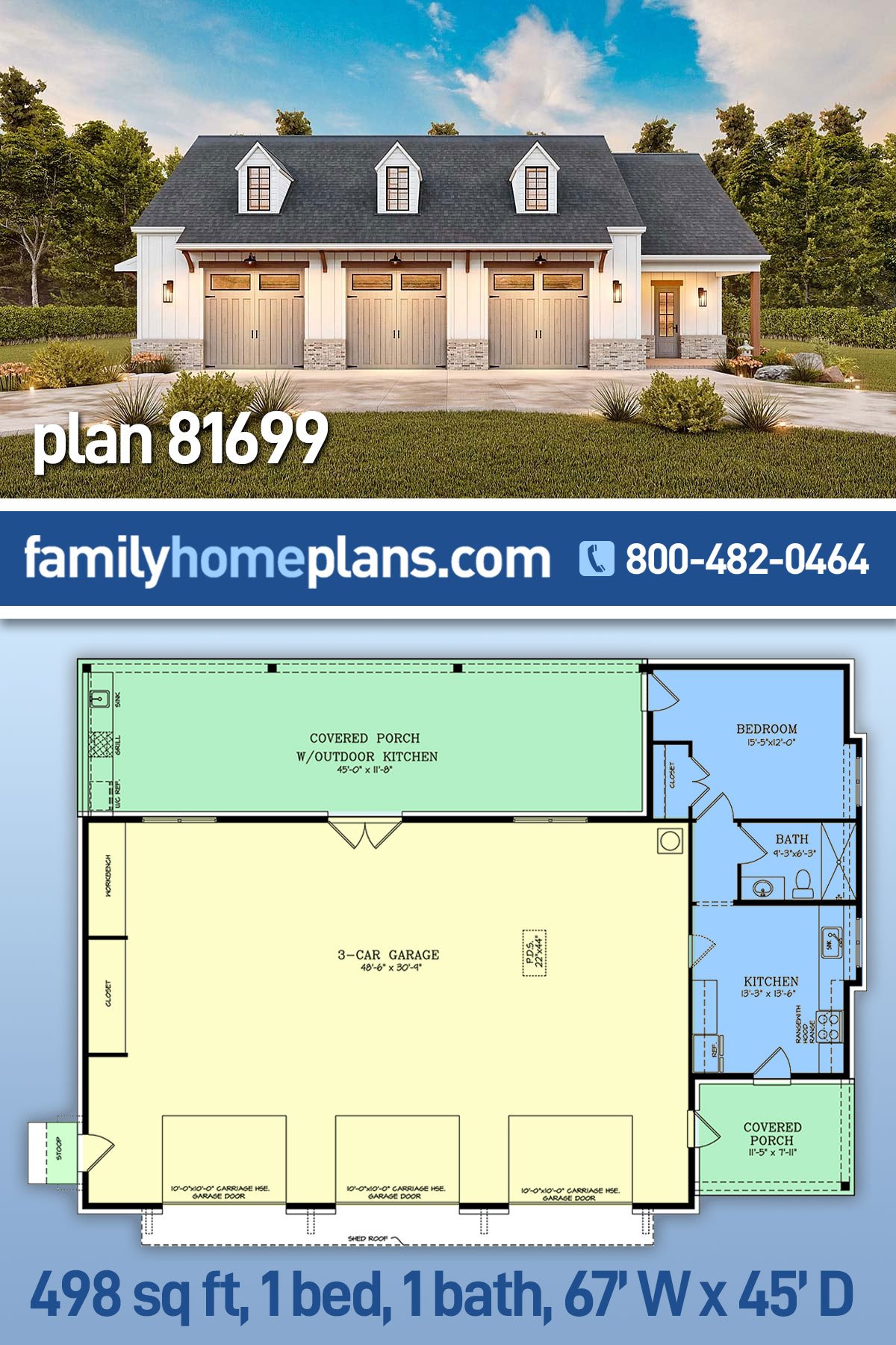 Garage-Living Plan 81699