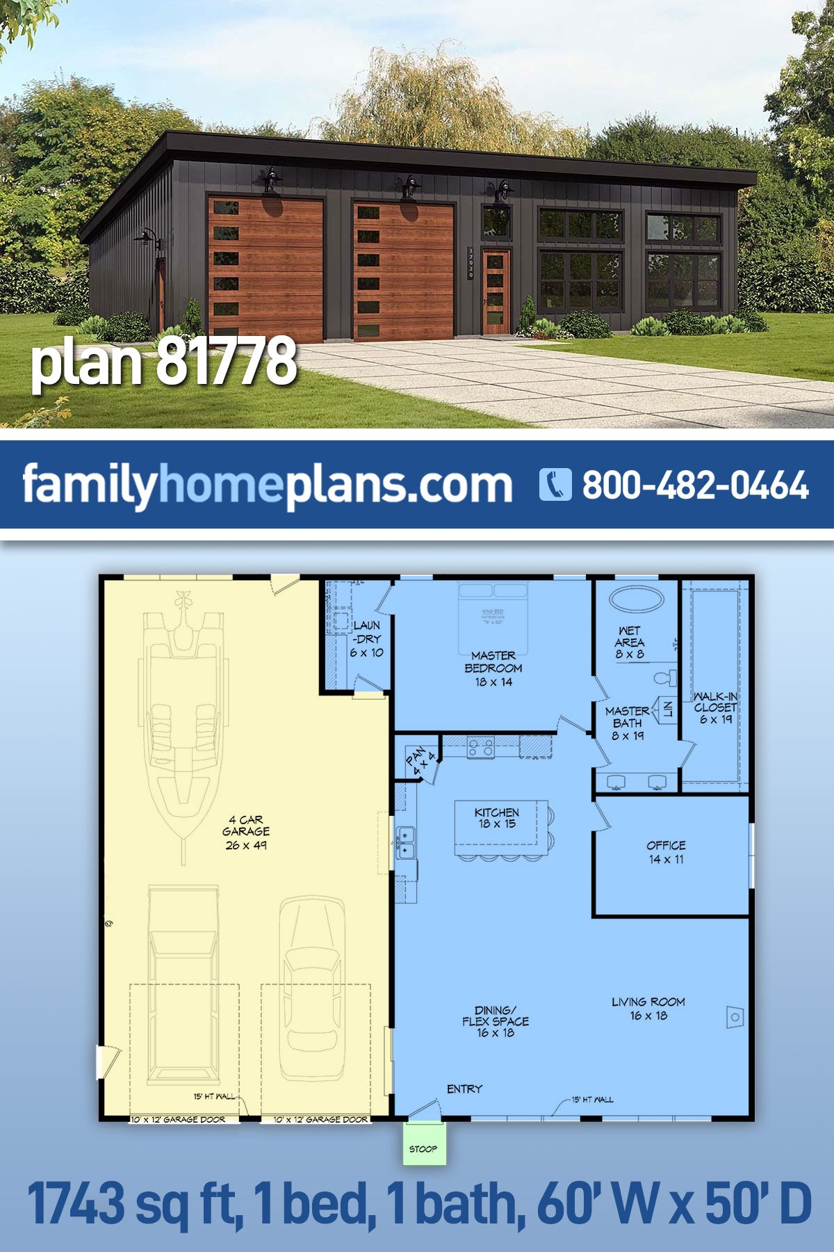 Garage-Living Plan 81778