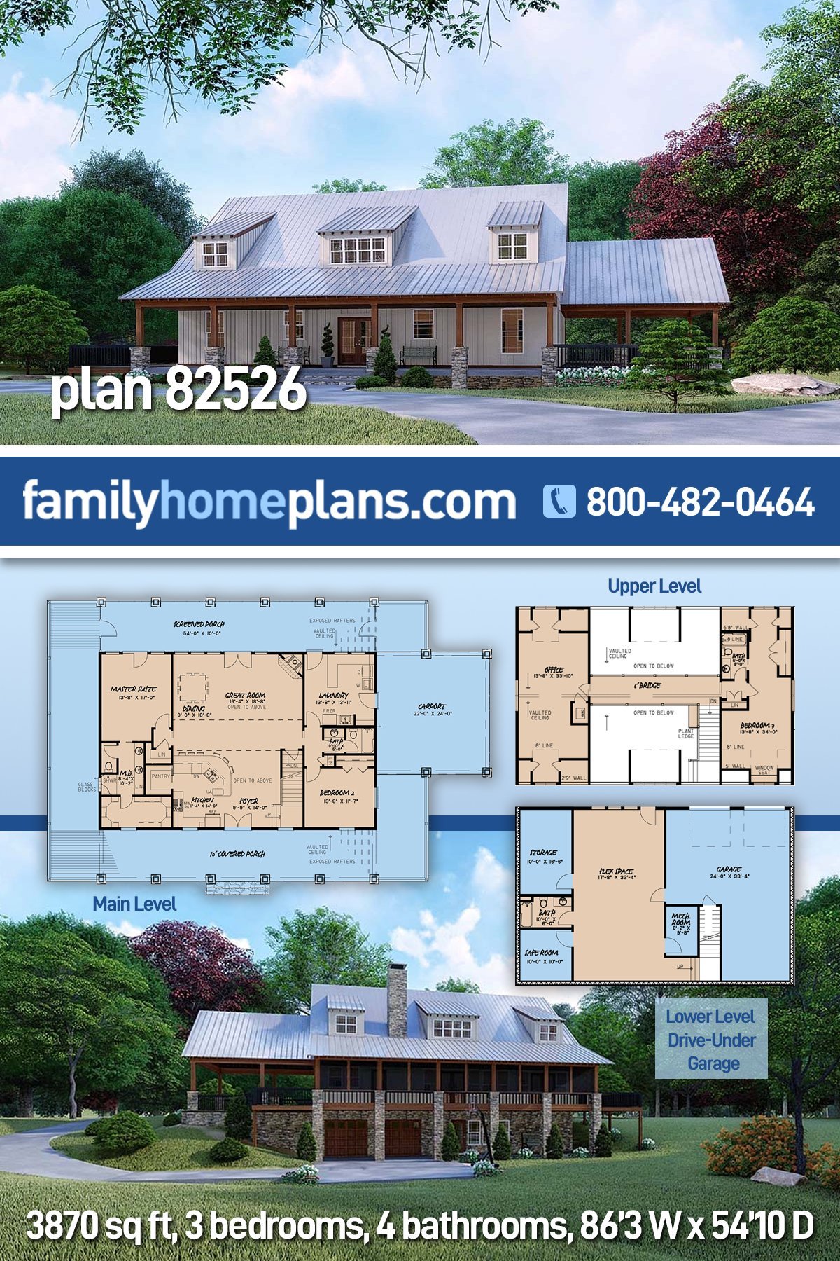 Plan 82526 | 3870 sq ft Farmhouse Plan #82526 has 3 Bedrooms and