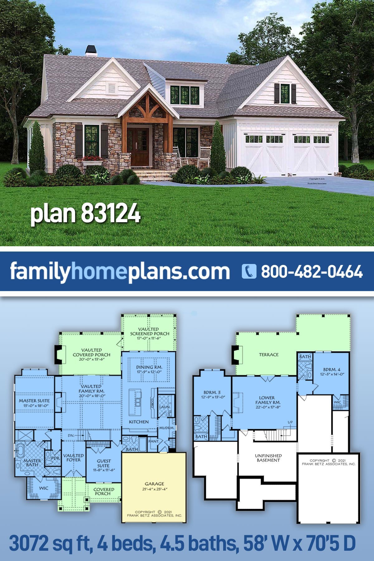 Plan 83124 | Four Bedroom House Plan with Timber-Framed Gable, 30