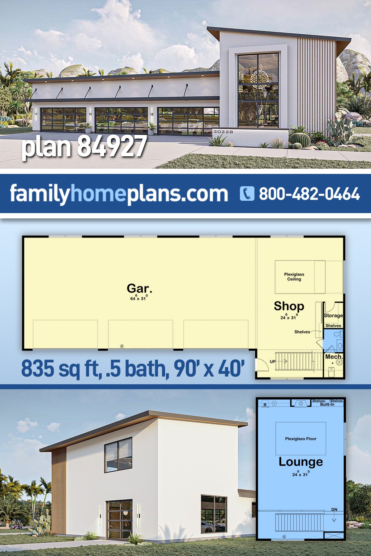 Plan 84927 | Modern Style Garage Plan with Lounge
