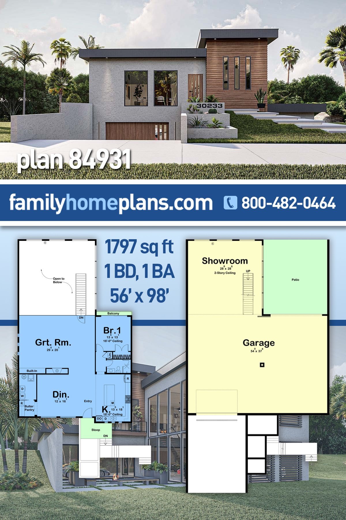 Garage-Living Plan 84931