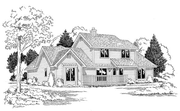 Country, Traditional Plan with 2157 Sq. Ft., 3 Bedrooms, 3 Bathrooms, 2 Car Garage Rear Elevation