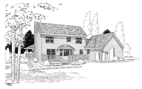 Country, Farmhouse, Southern Plan with 2083 Sq. Ft., 3 Bedrooms, 3 Bathrooms, 2 Car Garage Rear Elevation
