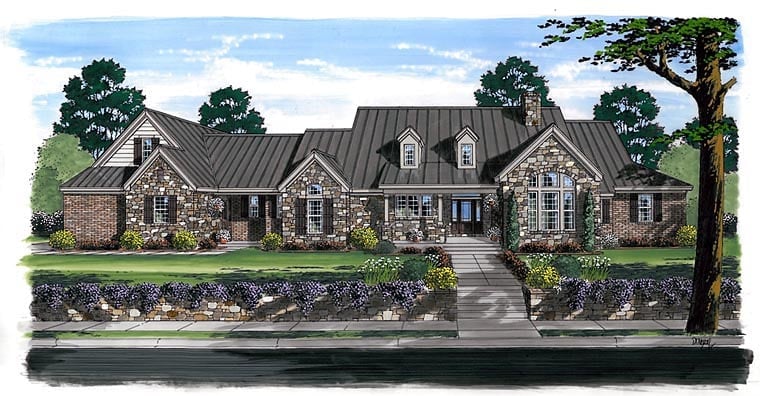 Craftsman, European, Farmhouse, Ranch Plan with 3162 Sq. Ft., 3 Bedrooms, 4 Bathrooms, 3 Car Garage Elevation