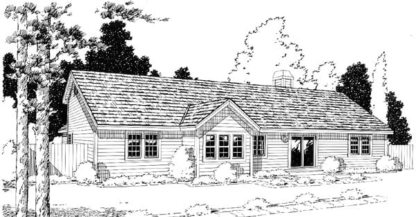 Country, One-Story, Ranch, Traditional Plan with 1831 Sq. Ft., 3 Bedrooms, 3 Bathrooms, 2 Car Garage Rear Elevation