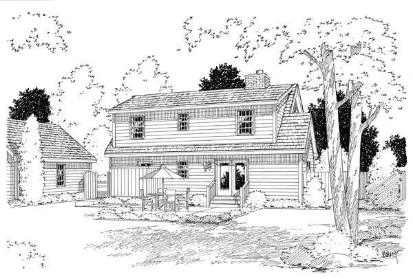 Country, Farmhouse, Southern Plan with 1560 Sq. Ft., 3 Bedrooms, 3 Bathrooms Rear Elevation