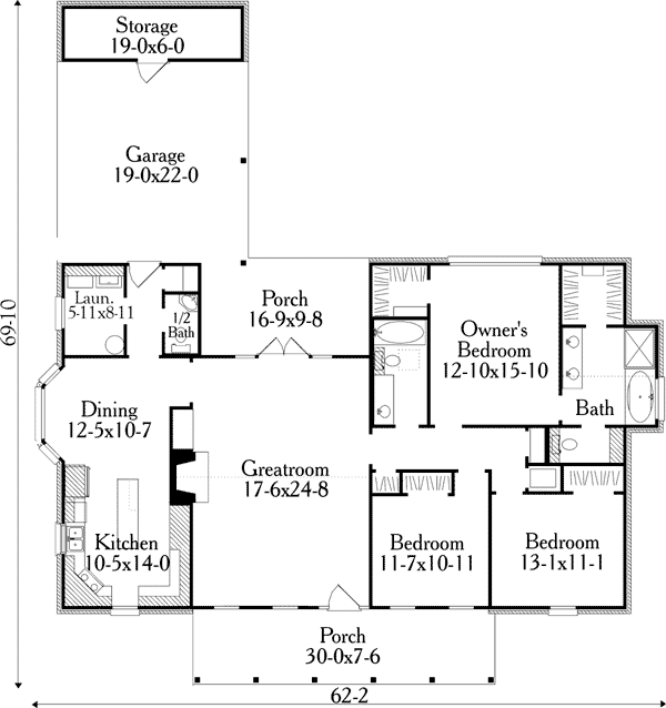 Plan 40031 | Country Style with 3 Bed, 3 Bath, 2 Car Garage