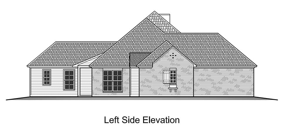 European, French Country Plan with 1609 Sq. Ft., 3 Bedrooms, 2 Bathrooms, 2 Car Garage Picture 3