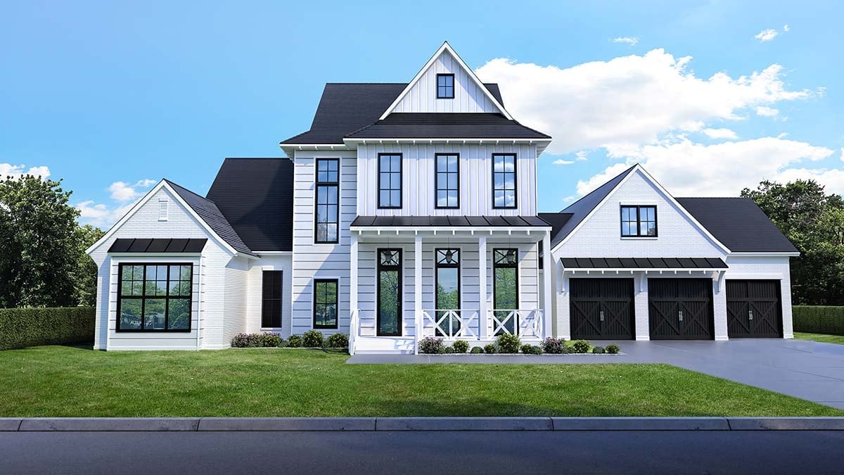 Country, Farmhouse Plan with 4443 Sq. Ft., 4 Bedrooms, 5 Bathrooms, 3 Car Garage Picture 2