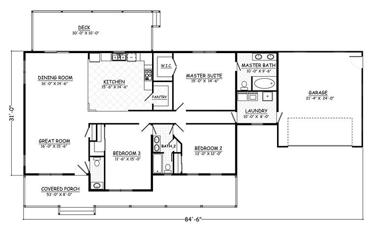 Plan 40668 | Three Bedroom Country Home Plan