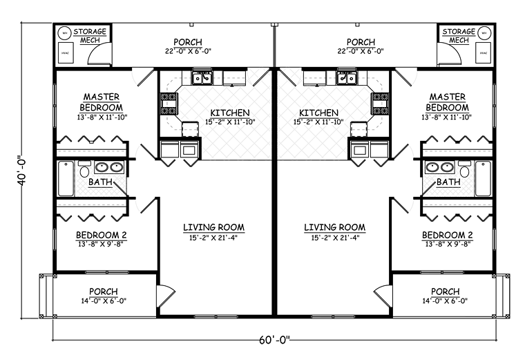 Multi-Family Plan 40692 with 4 Bed, 2 Bath Level One