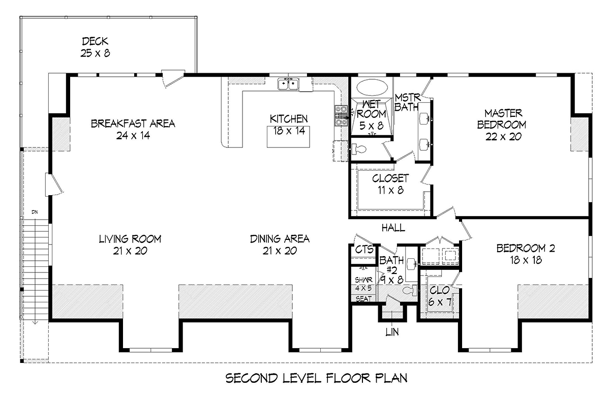 Garage-Living Plan 40801 Level Two
