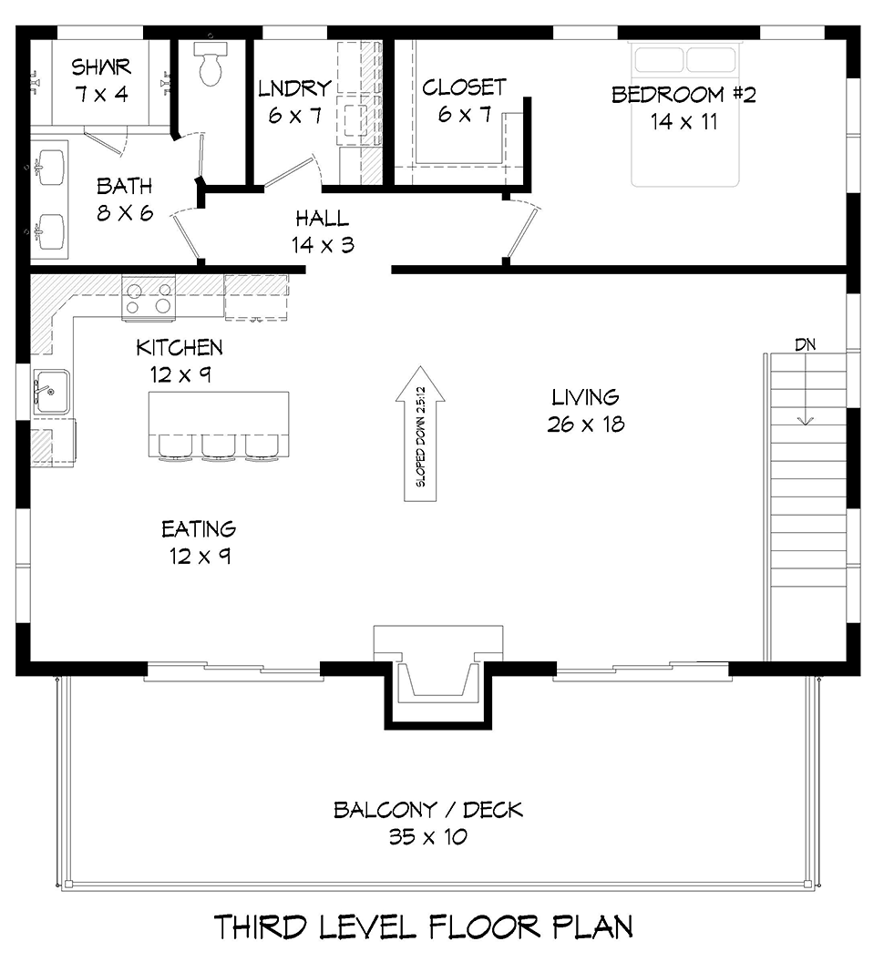 Garage-Living Plan 40898 Level Three