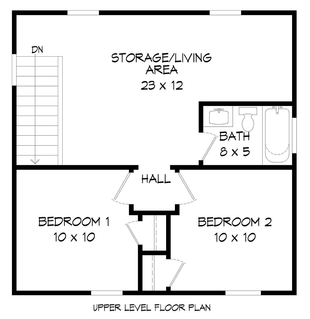 Country, Traditional 2 Car Garage Apartment Plan 40899 with 2 Bed, 1 Bath Level Two