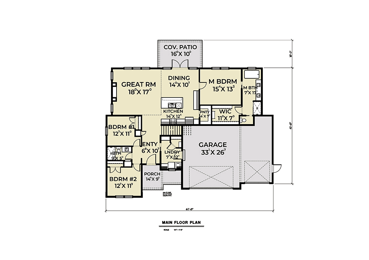 Plan 40909 | Farmhouse Style with 3 Bed, 2 Bath, 3 Car Garage