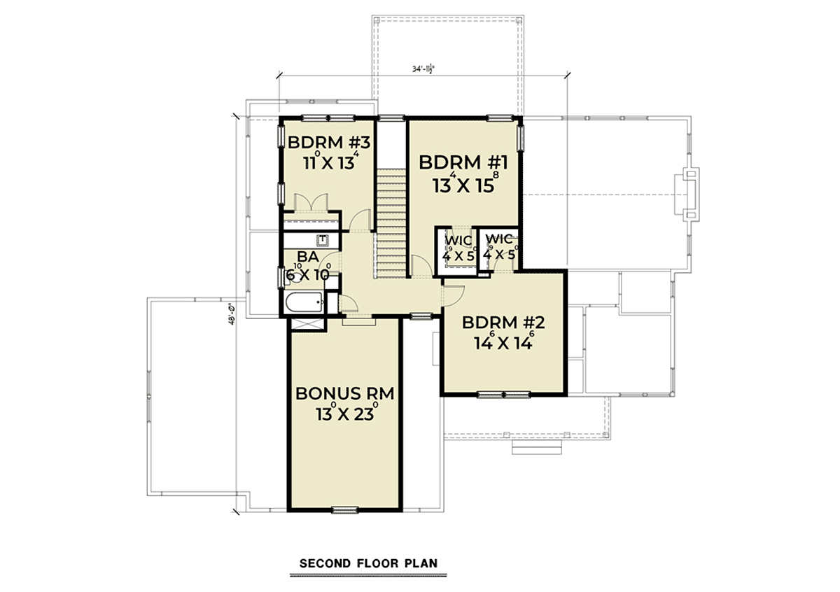 Craftsman, Farmhouse House Plan 40965 with 4 Bed, 3 Bath, 3 Car Garage Level Two