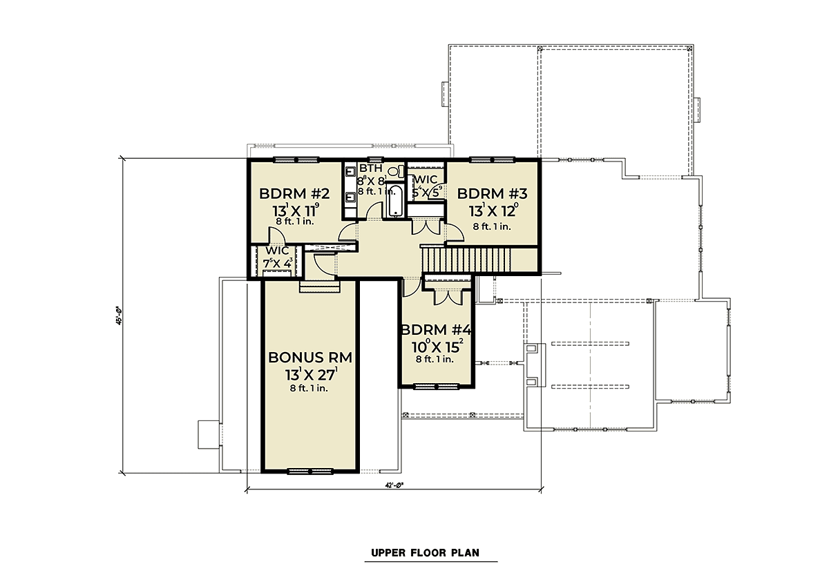 Craftsman House Plan 40985 with 4 Bed, 3 Bath, 2 Car Garage Level Two