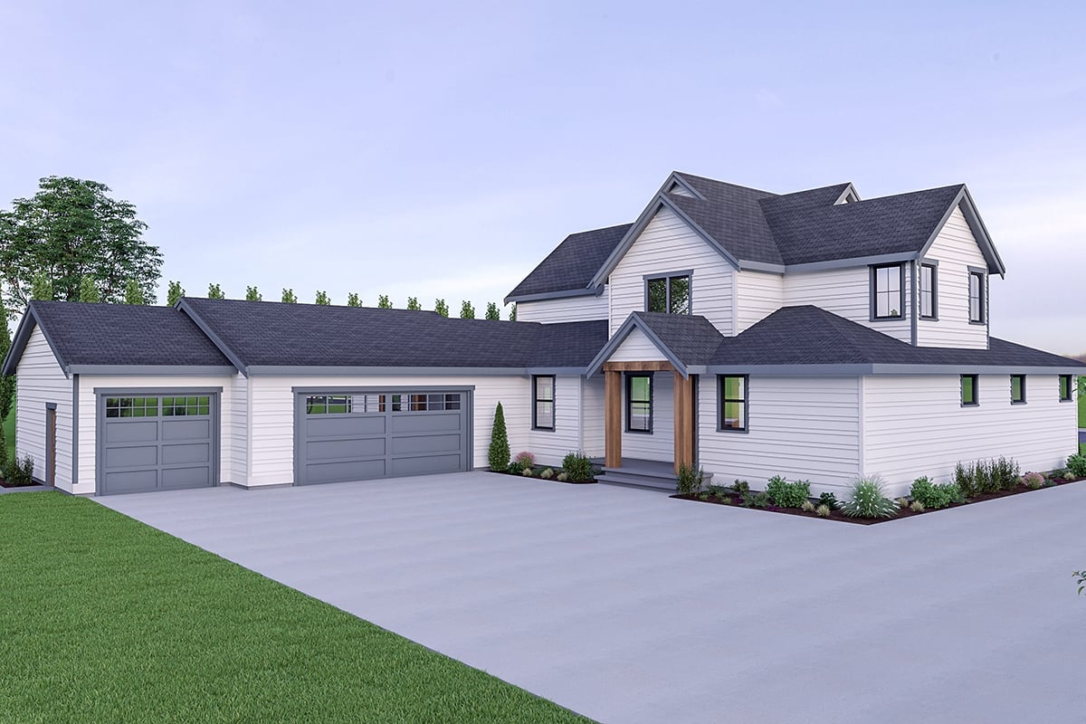 Country, Farmhouse House Plan 40987 with 4 Bed, 3 Bath, 3 Car Garage Rear Elevation