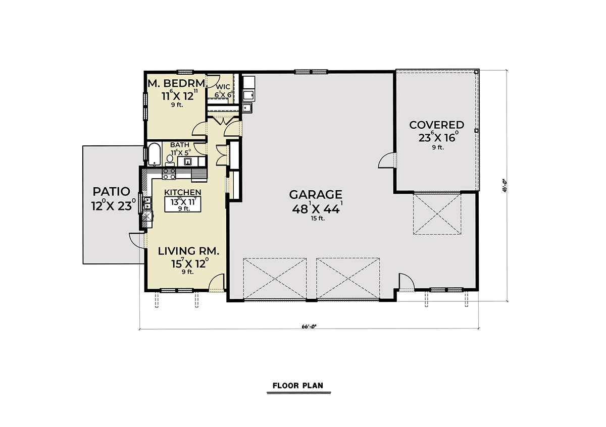 Country, Farmhouse Garage-Living Plan 40995 with 1 Bed, 1 Bath, 2 Car Garage Level One