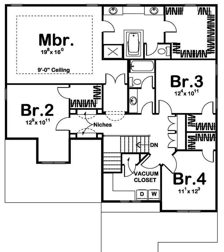 Plan 41103 | Traditional Style with 4 Bed, 3 Bath, 2 Car Garage