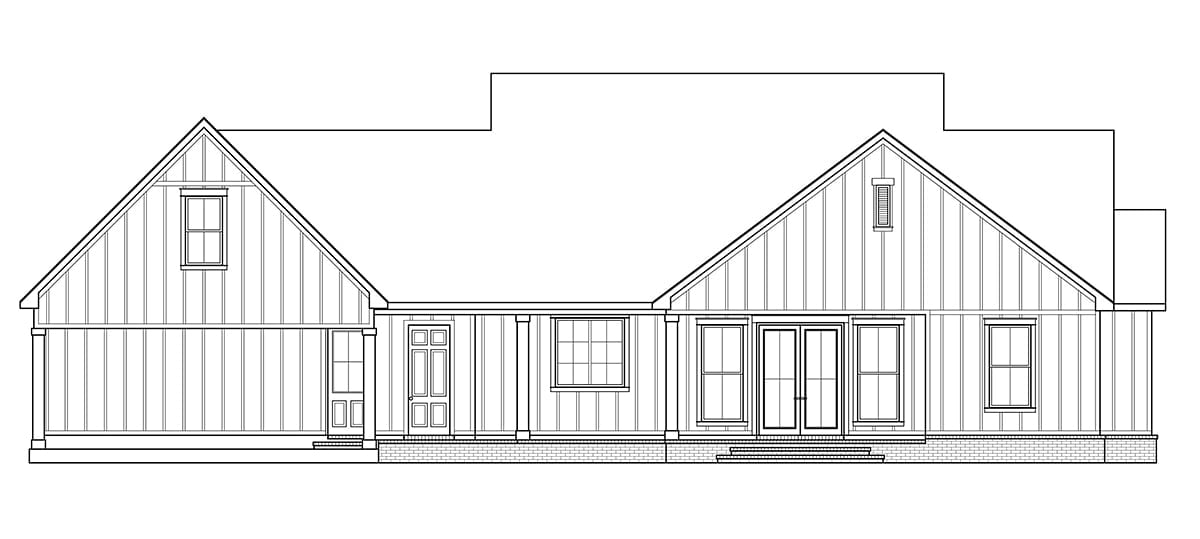 Country, Farmhouse, New American Style, Southern Plan with 2216 Sq. Ft., 3 Bedrooms, 3 Bathrooms, 2 Car Garage Rear Elevation