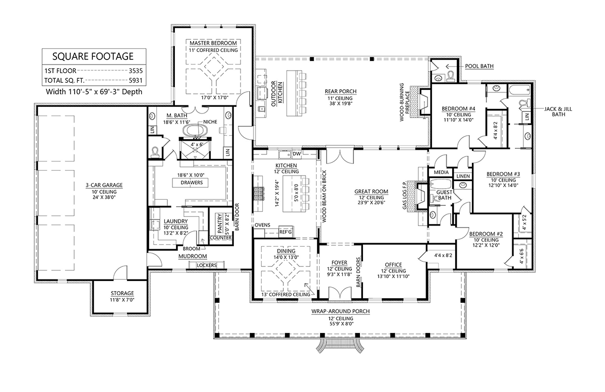 House Plan 41433 Level One