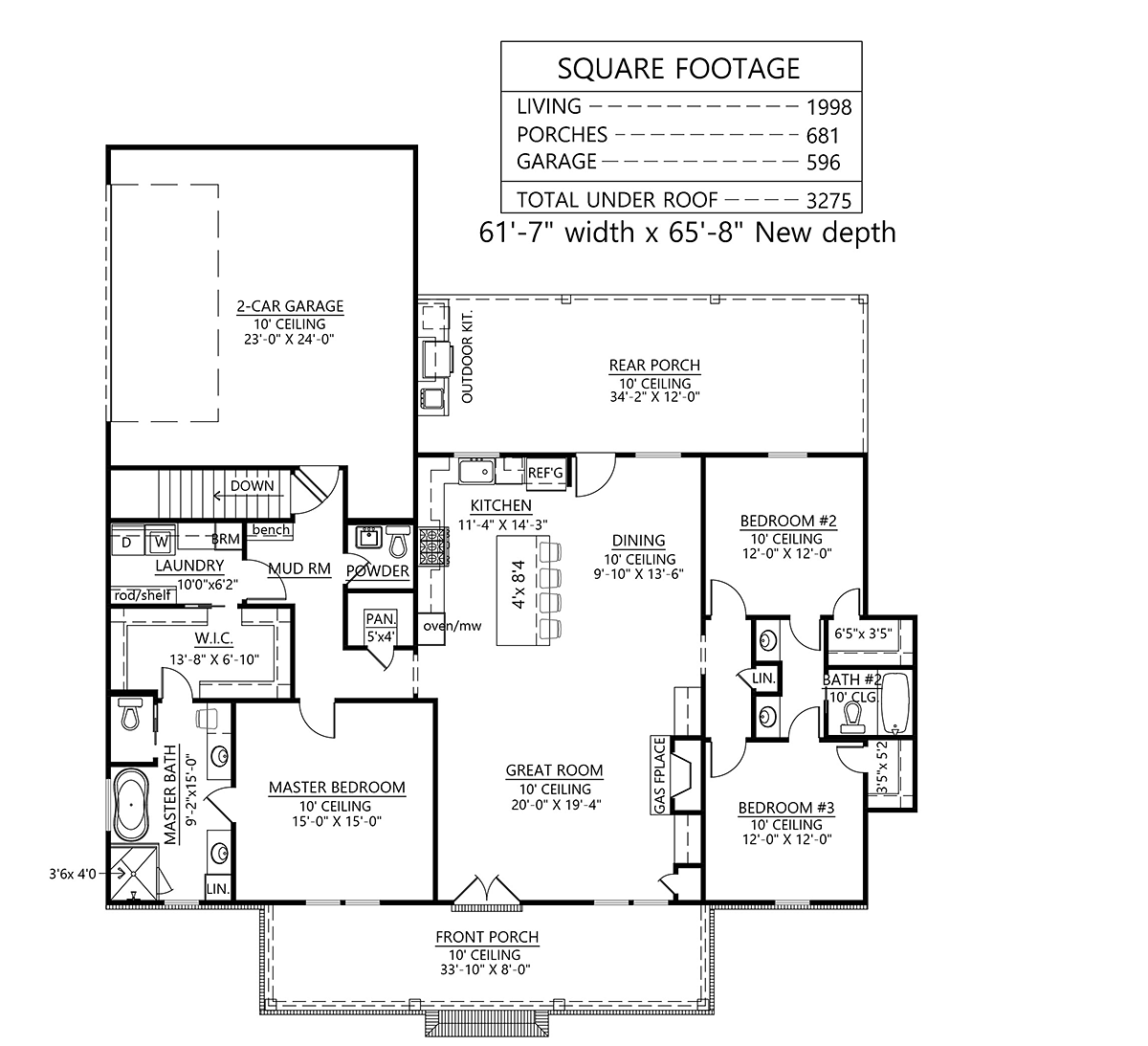 Country, Craftsman, Farmhouse House Plan 41438 with 3 Bed, 3 Bath, 2 Car Garage Alternate Level One