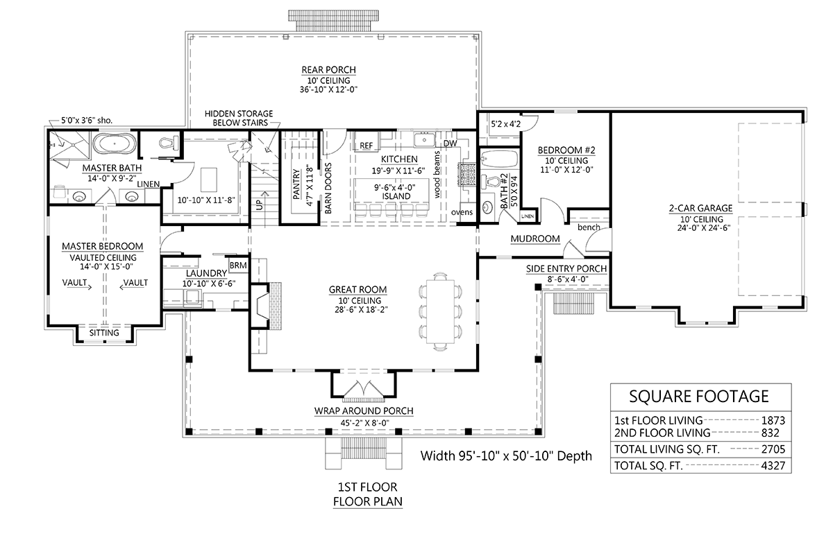 Country, Farmhouse House Plan 41442 with 4 Bed, 3 Bath, 2 Car Garage Level One