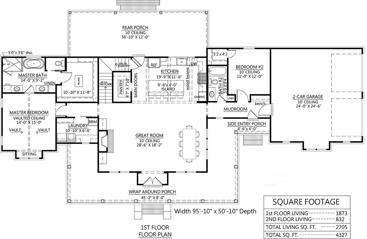 Country, Farmhouse House Plan 41442 with 4 Bed, 3 Bath, 2 Car Garage Alternate Level One