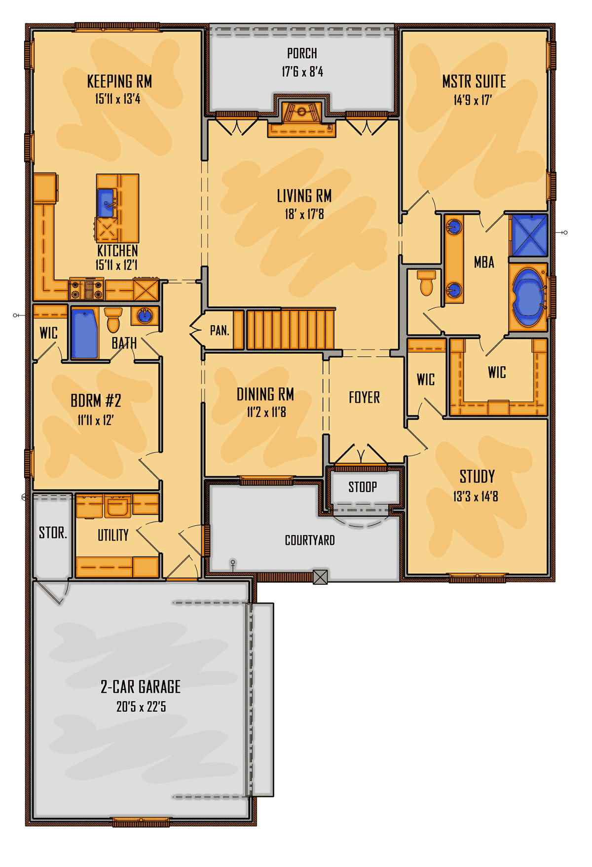 Plan 41677 | Traditional Style with 4 Bed, 3 Bath, 3 Car Garage