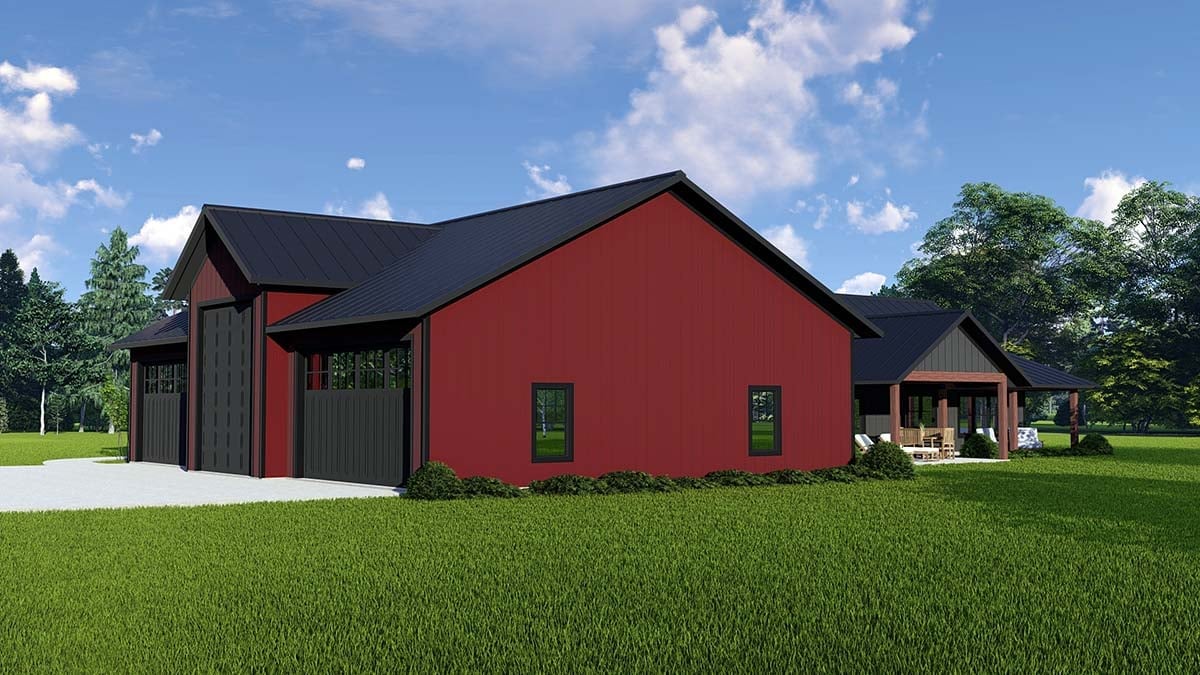 Barndominium, Country, Craftsman, Farmhouse, Ranch Plan with 2016 Sq. Ft., 3 Bedrooms, 3 Bathrooms, 5 Car Garage Picture 2
