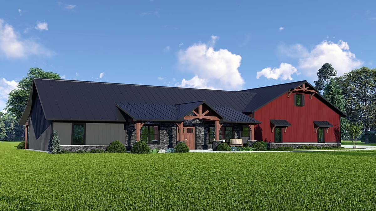 Barndominium, Country, Craftsman, Farmhouse, Ranch Plan with 2016 Sq. Ft., 3 Bedrooms, 3 Bathrooms, 5 Car Garage Picture 3
