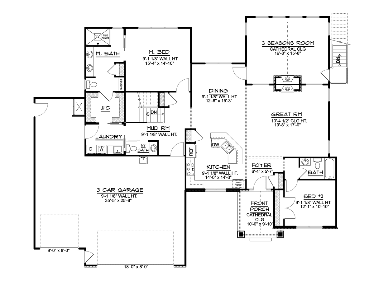 Plan 41892 | Traditional Style with 2 Bed, 3 Bath, 3 Car Garage