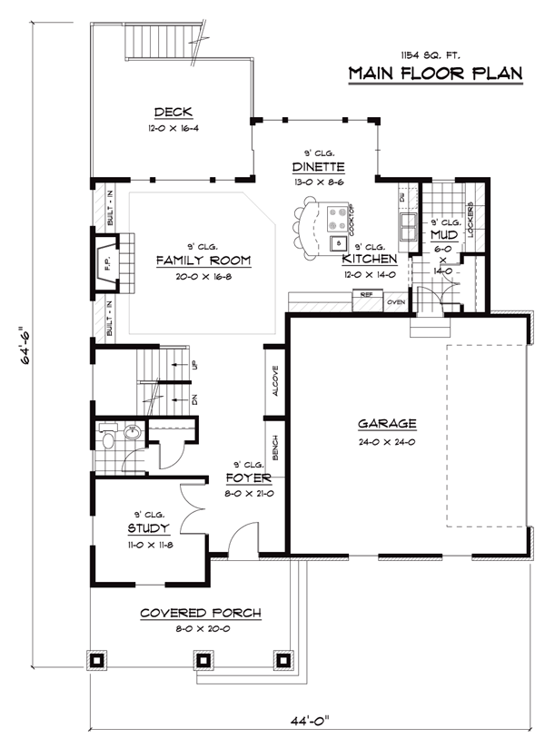Plan 42041 Traditional Style with 3 Bed, 3 Bath, 2 Car Garage