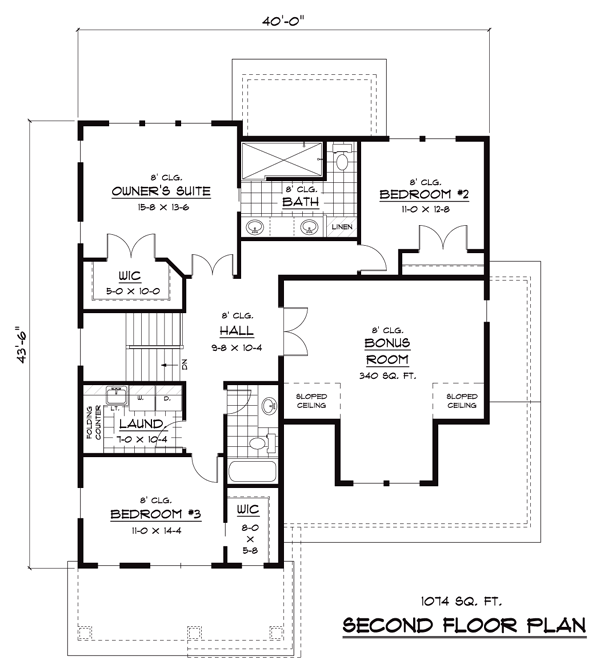 Plan 42041 Traditional Style with 3 Bed, 3 Bath, 2 Car Garage