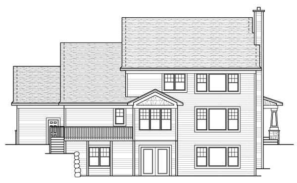 Colonial, Craftsman, European, Traditional Plan with 3246 Sq. Ft., 3 Bedrooms, 3 Bathrooms, 4 Car Garage Rear Elevation