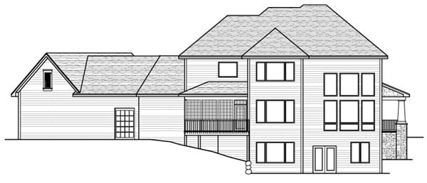 Colonial, European, Traditional Plan with 3204 Sq. Ft., 3 Bedrooms, 3 Bathrooms, 3 Car Garage Rear Elevation